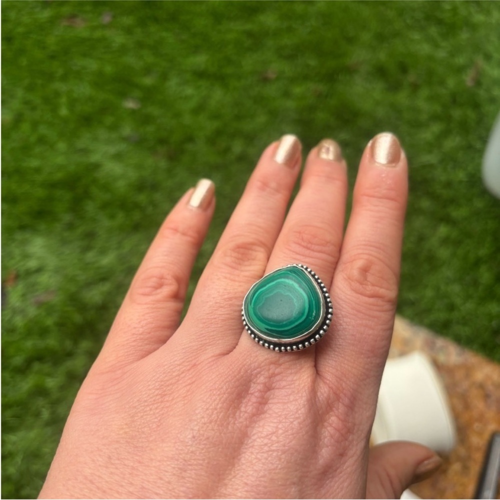 GENUINE Vintage Malachite Massive Stone Adjustable Ring Women Men Unisex Fashion - Picture 5 of 9
